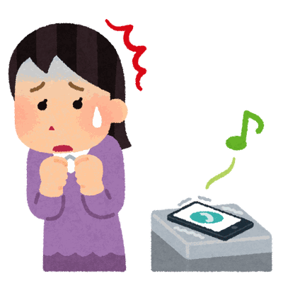 会社からの電話に出るのが怖くて怯える人のイラスト