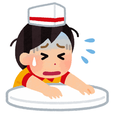 働きすぎで疲れ果てた飲食店スタッフのイラスト