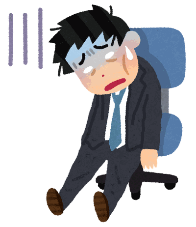 試用期間中の慣れない業務で疲れ果てている新入社員のイラスト